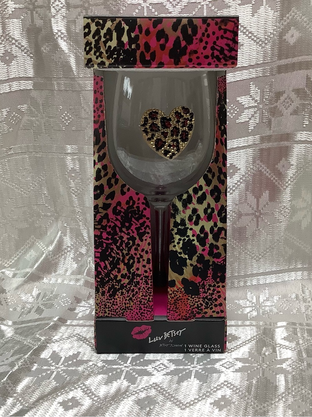 Luv Betsey Leopard Heart Wine Glass - Pink & Gold Betsey Johnson Designer Gifts
